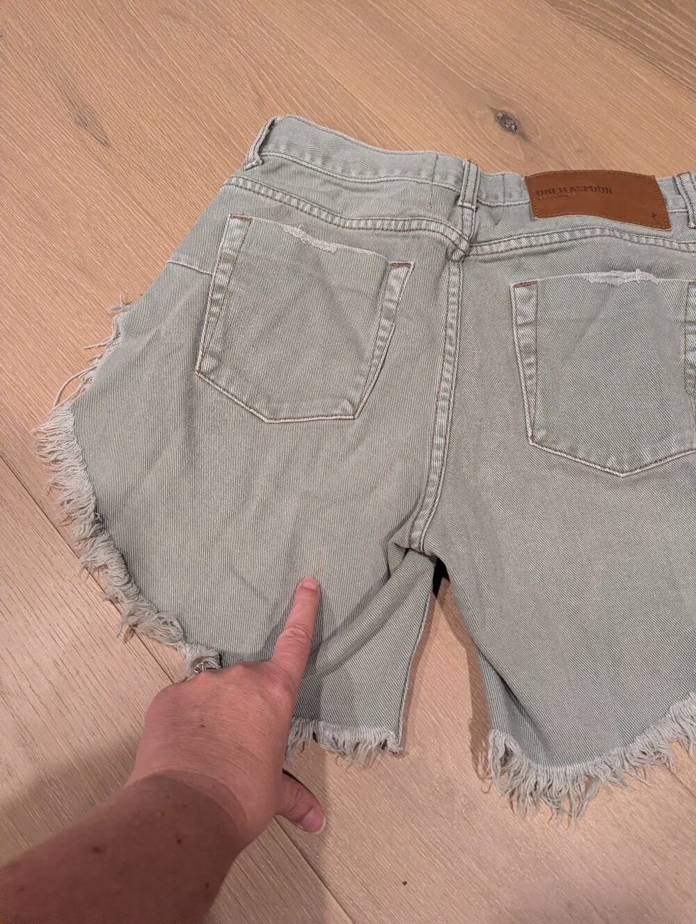 Frayed Edge High-Rise Denim Shorts in Sage Green - Picture 7 of 7